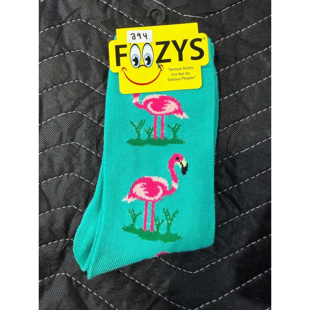 Foozys Crew Socks Womens 9-11 Teal New Flamingo Tropical Novelty Print FC-47